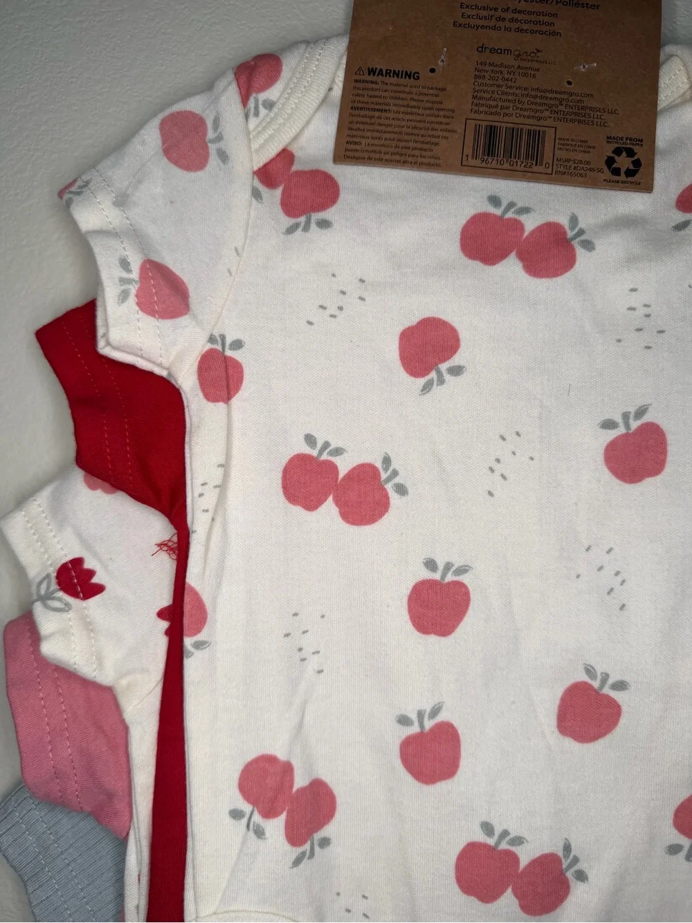 5-Pack Baby Bodysuits - Gray, Pink, Red, Cream Floral Set